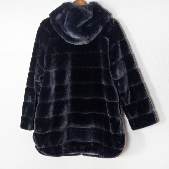 Jones New York Faux Fur Coat Jacket Black Size L Mobwife Old Money City Chic - Picture 2 of 11
